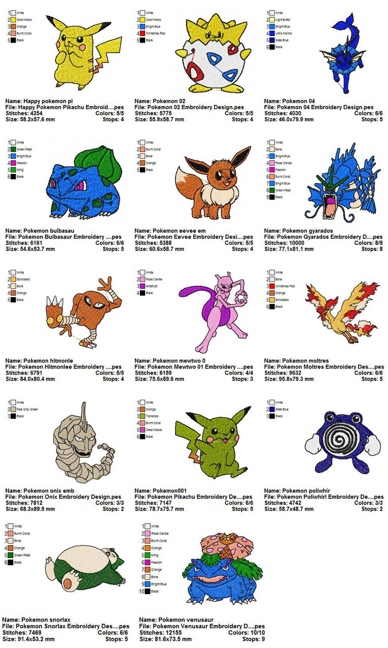 Collection 14 Pokemon Embroidery Designs 01